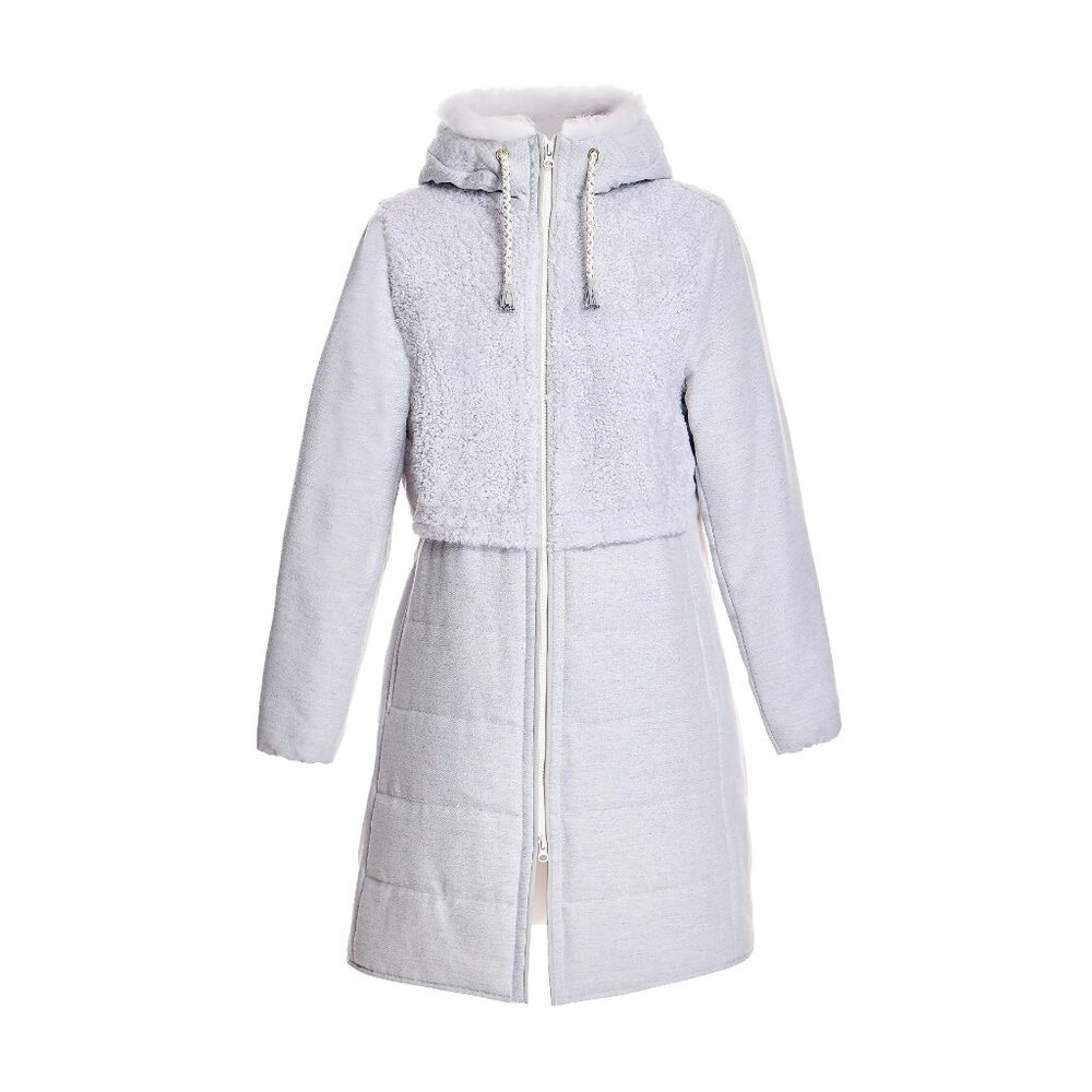 NEW Maximilian Size L Women's Pieced Wool and Shearling Jacket - Snow White